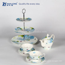 Blue Floral Pretty Design Bone China Conjunto de café de cerámica chino antiguo, juego de té de tarde europeo con precio bajo